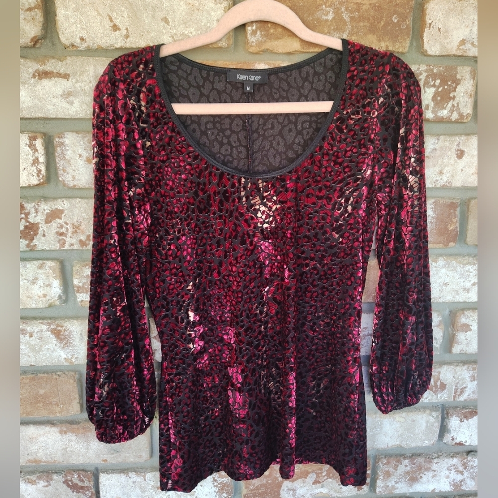 Karen Kane Animal Print Velvet Burnout Stretch Knit Scoop Neck Top  M Y2K Grunge